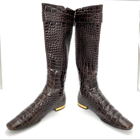 TORY Burch Croco Embossed Leather Knees-high Riding Boot in Brown - Picture 8 of 11